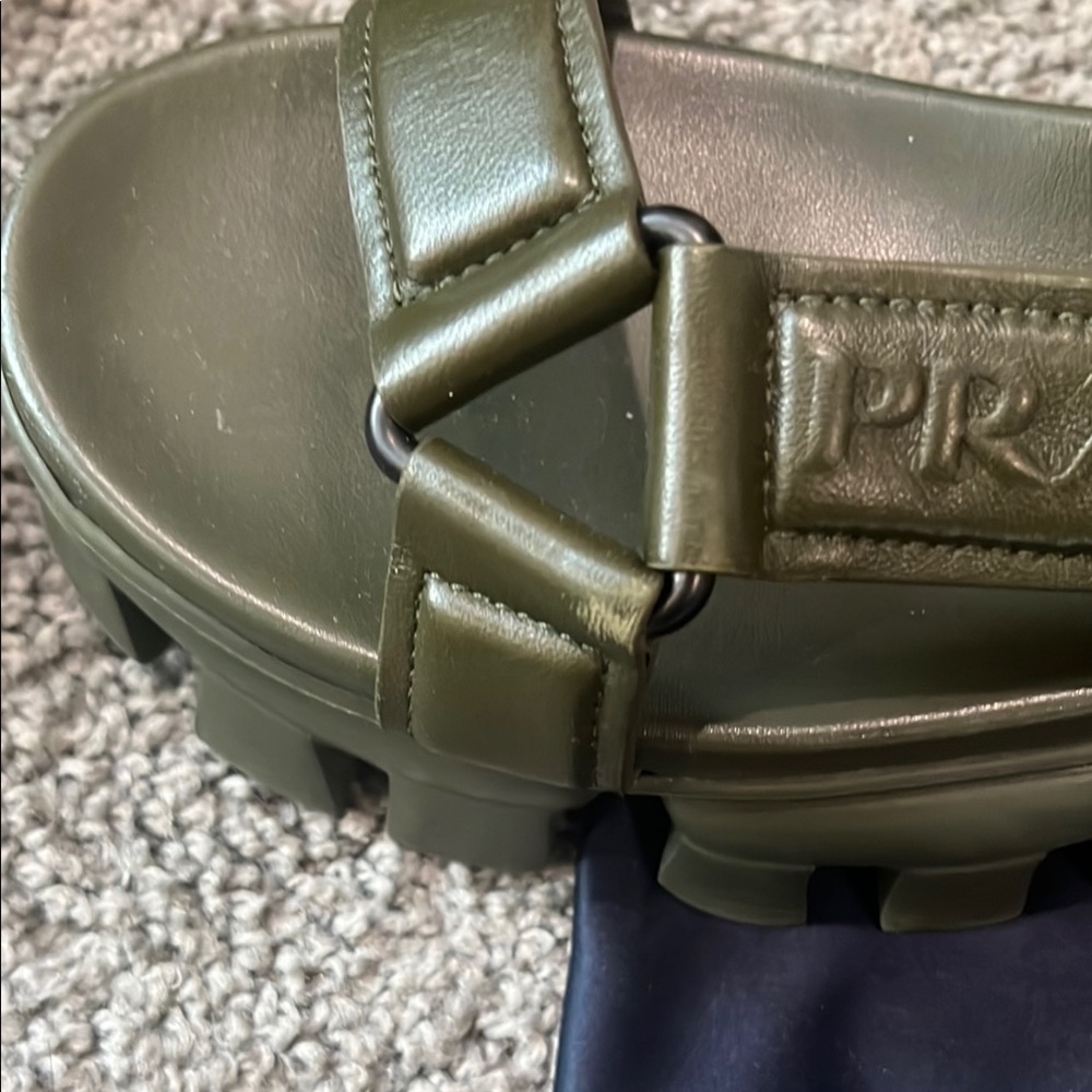 Prada Monolith Leather Sandals Olive Green - Picture 9 of 16